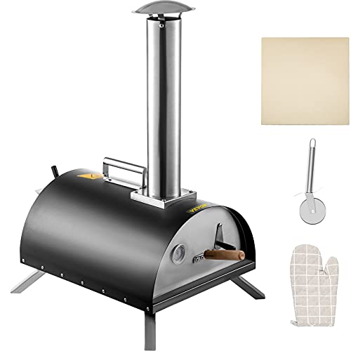 VEVOR Outdoor Pizza Oven 12",Wood Fired Oven with Feeding Port,Wood Pellet Burning Pizza Maker Ovens 932â„‰Max Temperature Stainless Steel Portable Pizza Ovens with Accessories for Outdoor Cooking.