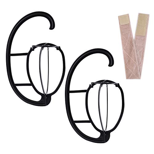 Kingrol 2 Pack Wig Hangers with Velvet Wig Grip Band, Wig Stand Holders, Portable Collapsible Wig Dryers for Wig Hat Cap