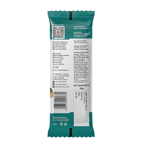 Image of Sweet Karam Coffee Peanut Chikki Bar - 20 g | No White Sugar or Preservatives | Jaggery Sweetened | Protein & Fiber Rich Gajak | Healthy Indian mithai Snack