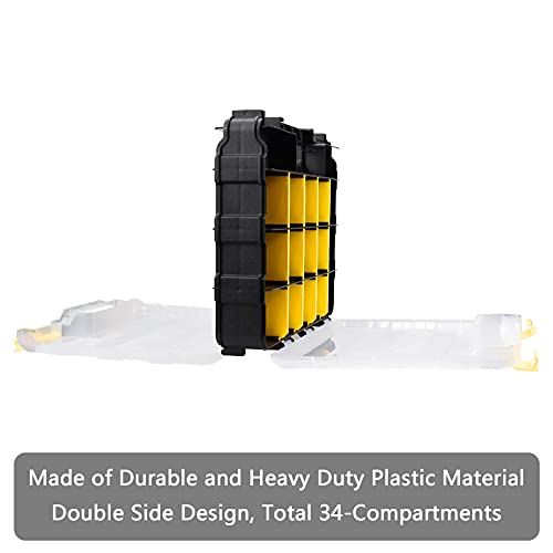 Image of Tools Organizer Box Small Parts Storage Box 34-Compartment Double Side Hardware Organizers with Removable Plastic Dividers for Screws, Nuts, Nails, Bolts