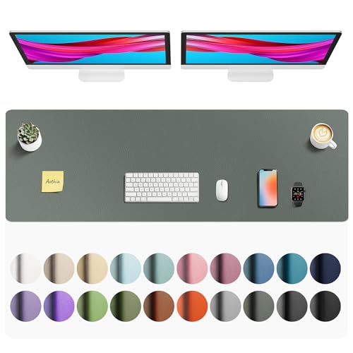 Image of Aothia Faux Leather Desk Mat - Non-Slip PU Leather Desk Blotter, Waterproof Writing Surface, Large Desk Pad for Office & Home (Jungle Green, 55 inch x 17 inch)