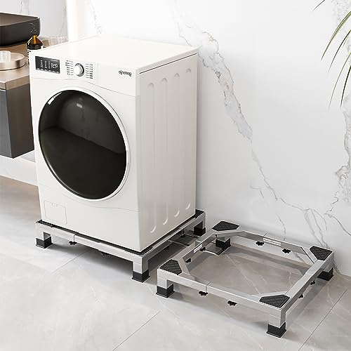 Image of Heavy duty All Stainless Steel Mini Fridge Stand Washer and Dryer Stand with 4 Strong Feet Heavy Duty Washing Machine Stand Base&Appliance Universal Base(Large Stand)