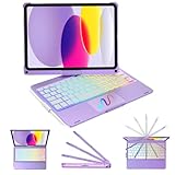 KVAGO Keyboard Case for iPad 10th Generation (2022 10.9') & iPad 11th Generation (A16,2025), Multi-Touch Trackpad, 7 Color Backlight Keyboard, 360° Rotatable Smart Case, Thin & Light, Purple