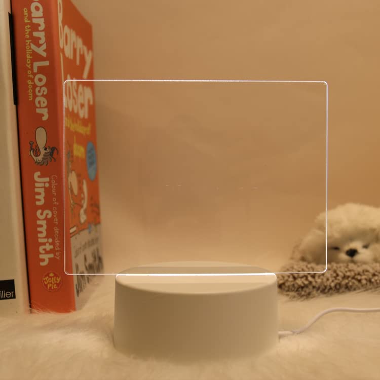 Inditradition 3D Acrylic Creative Message Board with LED Light Base Holder, with Writing Pen & Cloth (Transparent, Square Shape, 6x4 Inches)