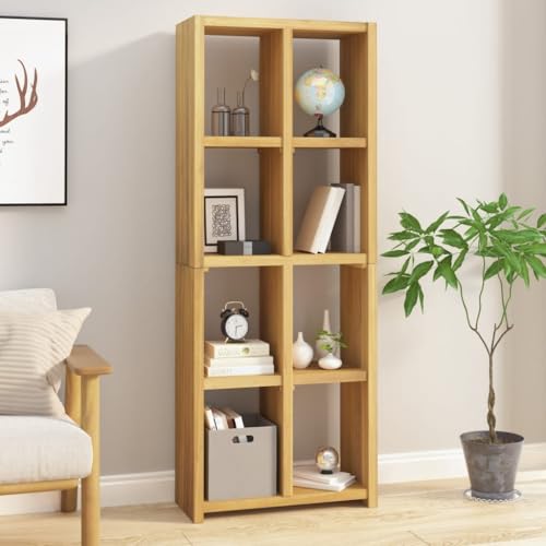 Strawberry Fairy Book Cabinet Solid Wood Teak Finish with 8 Open Shelves, Vertical or Horizontal Use, 27.6"x11.8"x70.9"