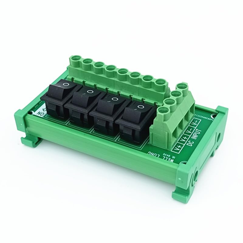 DIN Rail Mount 4 Channel Black Rocker Switch DC Power Distribution Strip Module.