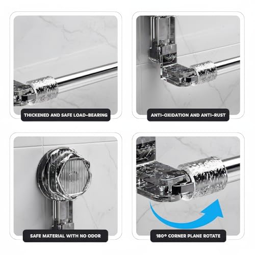 Image of Amazon Basics Suction Adjustable Towel Rod (60-112Cm) | Self Adhesive Wall Mounted Towel Rack for Bathroom | No Drill, Rustproof