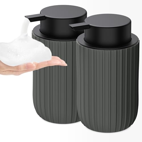 Image of Ceramic Foaming Soap Dispenser, 12 oz Bathroom Foam Hand Soap Dispenser, Refillable Lotion Soap Dispenser with Removable Pump for Kitchen Hand Wash Dispenser, Modern Home Decor(2Pack-Matte Grey)