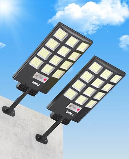 JAYNLT Solar Lights for Outside, 5 Lighting Modes Solar Flood Security Light with Motion Sensor & Dusk to Dawn&Remote, 6500K Street Lamps for Yard Garden,Shop - 2PACK