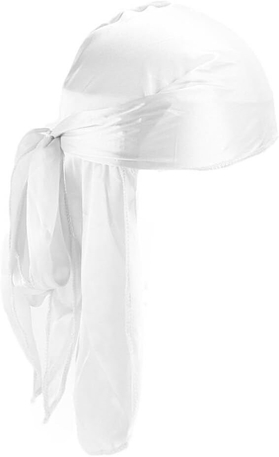 Long Tail Silk Durag For Men Soft And Comfortable Wide Range Of Applications Long Tails Silky Durag With Long Tail, White