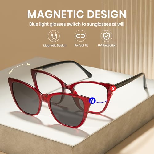 Image of Cyxus Cat Eye Magnetic Clip-On Sunglasses Women Polarized Blue Light Blocking UV400 Protection P1221