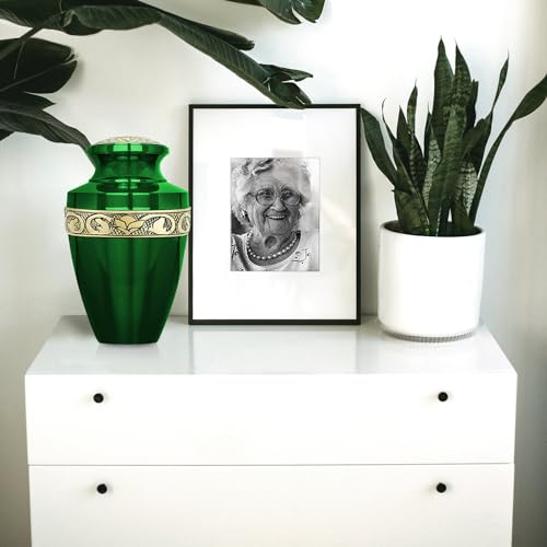Image of Trupoint Memorials Cremation Urns for Human Ashes, Funeral Memorial Urn for Male and Female, Decorative Burial Grecian Urn Collection for Adult Men & Women - Grecian Green Gold, XL (300 LB)