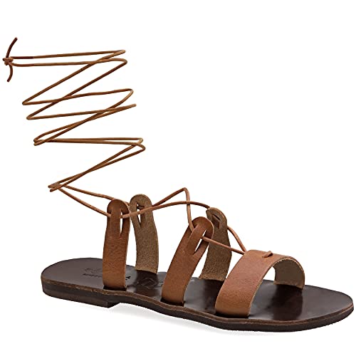 Sandales en cuir grecque pour femme, nu-pieds plats bout fendu été