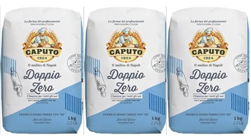 Doppio Zero 00 Pizza Flour for Pizza Bread & Baking Authentic Italian 1kg 3 Count with Caputo