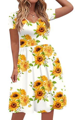 Image of DB MOON Women Plus Size Dresses 2026 Summer Casual V Neck Short Sleeve Knee Length Dress with Pockets