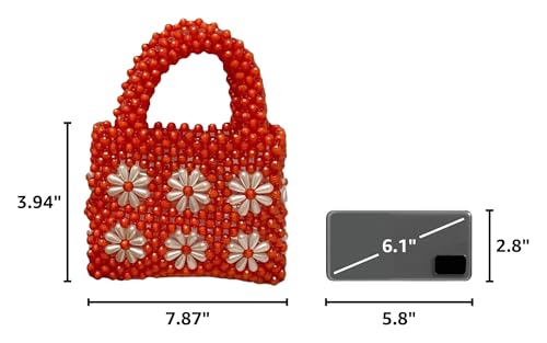 Image of Women Beaded Handbags Elegant Handmade Weave Purse Crystal Pearl String Tote Bags for Banquet Wedding Cocktail