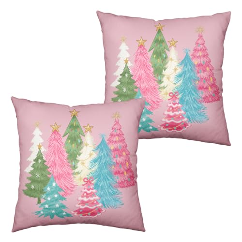 Kwlegh Pink Green Christmas Tree Pillow Covers 18x18 Xmas Pillow Case 2 Pcs