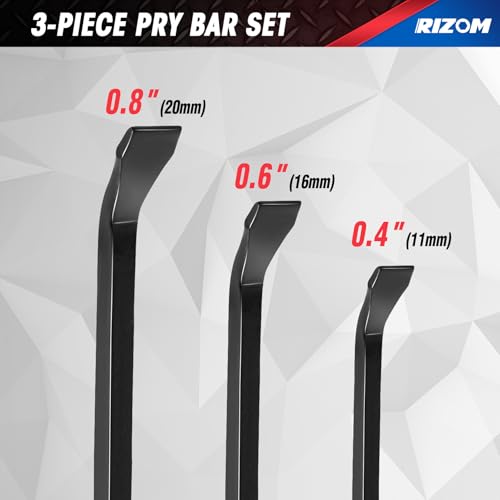 Rizom Pry Bar Set, 3-Piece Pry Bar with Strike Cap Handle, Angled Tip for Prying, Lifting and Pulling Objects