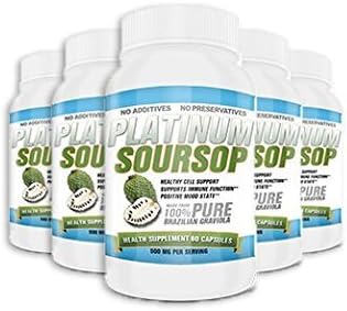 New Platinum SourSop, Brazilian Graviola 5 Pack – 300 Total Capsules to Support Immune System Function, Increase Energy and Support Healthy Cells. Brazilian Graviola with Over 1000mg per Serving.