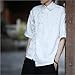 Chinese Style Shirts For Man Tang Dress Hanfu Half-Sleeve Shirt Male Wheat Jacquard Kung Fu Outfit Loose Black White Casual Tops(White,M)