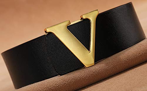 Men's Classic Gold/Silver V-Buckle Design Soft Calfskin Belt3