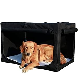 Petsfit Dog Crate, Sturdy Frame and Ventilation Mesh,Large Dog Crate for Car Travel,Fleece Mat Rolling Curtain Dog…