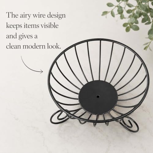 Image of Go Hooked Metal Fruit & Vegetables Basket 23cm | Modern Decorative Wire Fruit Bowl with Scroll Base | Multipurpose Storage Basket for Fruits, Vegetables, Bread, Snacks & Tabletop Display