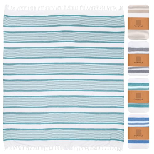 MOMOMUS Fouta XXL ou Grande Couverture de Pique-Nique Anti-Sable – Finition Bohème, Légère, Polyvalente – Tapis de Plage Anti Sable/Serviette de Plage...
