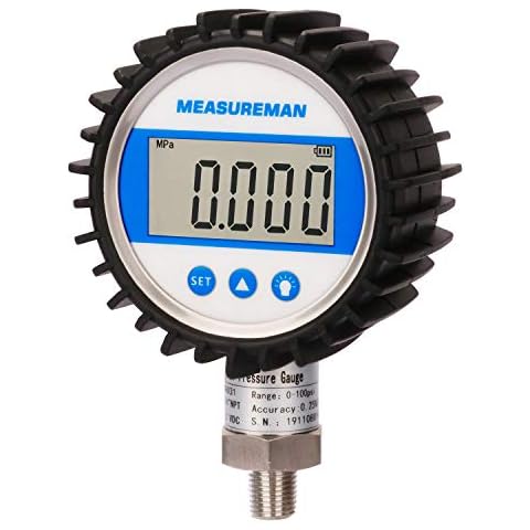 MEASUREMAN 3-1/8" Dial Size, Digital Pressure Gauge, 0-10000psi/bar/Mpa, 1/4" NPT Lower Mount, 0.25% Accuracy Cover