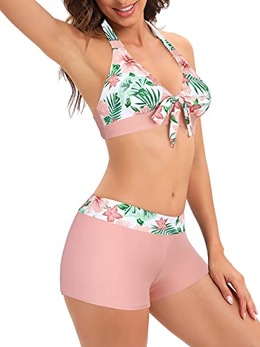 Century Star Women Two Piece Swimsuit Athletic Bathing Suits For Women Ruffled Tummy Control High Waisted Swimsuits C Pink Flower 12-14 thumb #2