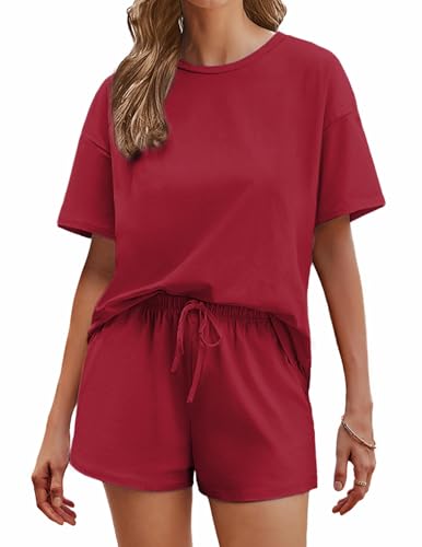 Image of Ekouaer Cotton Pajamas Set for Womens Soft Short Sleeve Lounge Set Shorts Sleepwear Set 2 Piece Pjs Sets