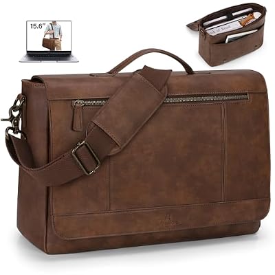 RAINSMORE Borsa Lavoro Uomo 15,6 Pollici Borsa a Tracolla in Pelle PU Impermeabile Borse a Mano Vintage di Grandi Dimensioni Valigetta Adatta per Lavoro Affari Scuola Ufficio