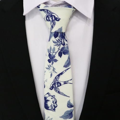 Image of Cotton Floral Ties for Men 2.76 inch Men's Skinny Tie Linen Flower Printed Neck Tie for Wedding Dating Party