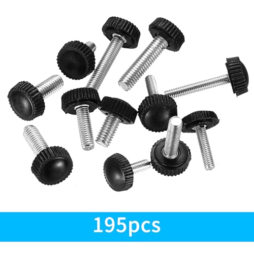 195 Stück Rändelschrauben Set, M4 M5 M6 Rändelschraube mit Gewinde Befestigungsschraube, Griffknöpfe, Rundkopf Rändelschrauben, Klemmschrauben, Griffschrauben für Maschinen