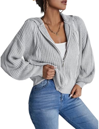 Women's Knit Cardigan Sweaters Long Sleeve Zip Up Hoodie Casual Drop Shoulder Knitwear Outerwear