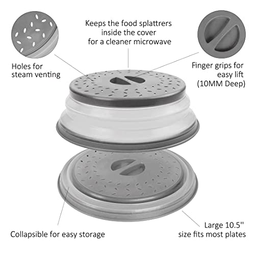 Thermoplastic Rubber Microwave Splatter Cover ,Microwave Cover For Food Fruit Drainer,Bpa-Free Dishwasher Safe 10.5 Inch (Grey) #TOP5