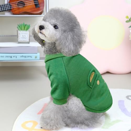Image of Green Cute Dog Sweater Soft Winter Clothes for Small Dogs, L | Classic Green Knit Pullover, Fall Winter Outfit, Elastic Cuffs, Holiday Party Matching, Machine Washable Sweatshirt for Pets