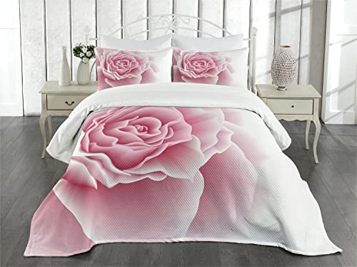 Ambesonne Pale Pink Bedspread, Romantic Rose Petals Beauty Bouquet Celebration Bridal Romance Wedding Theme, Decorative Quilted 3 Piece Coverlet Set With 2 Pillow Shams, Queen Size, Pink And White #TOP1