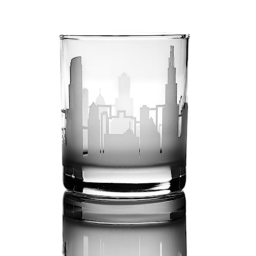 Greenline Goods Whiskey Glasses – 10 oz Drinkware for Chicago Lovers (Single Glass) - Etched with Chicago, IL Skyline - Premium Decorative Glassware