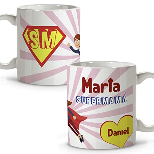 LolaPix Caneca mãe personalizada super mama. Detalhes do dia da mãe. Presentes originais para mãe. Presente mãe pela primeira vez. Adequado para máquina de lavar louça. Caneca mãe 330 ml. Supermãe