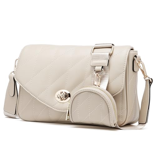 molshine Women's Quilted Crossbody Bag, PU Leather Trendy Shoulder Bag Clutch with Detachable Coin Purse Pouch
