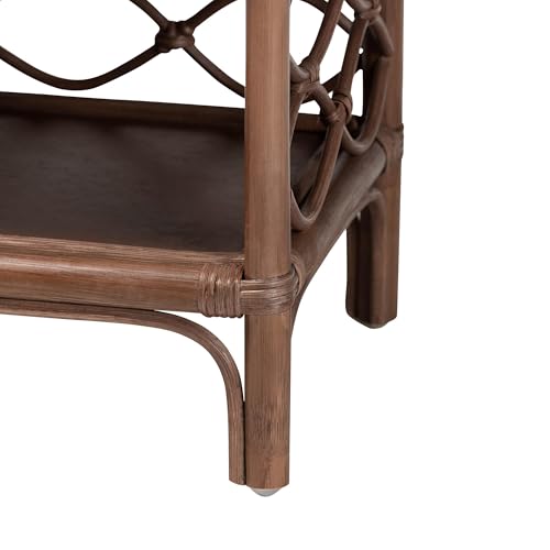 Bali & pari Akane Natural Rattan Nightstand with Drawer and Open Shelves – Coastal Bedside Table with Lattice Design, Brown, 1-Drawer, 24-inch Wide - Image 9