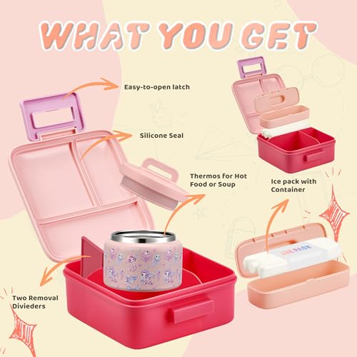 Image of Bento Lunch Box for Kids with 8oz Soup Thermo Leak-Proof Lunch Food Containers with Snack Sauce Container for Kid Girls Boys to School