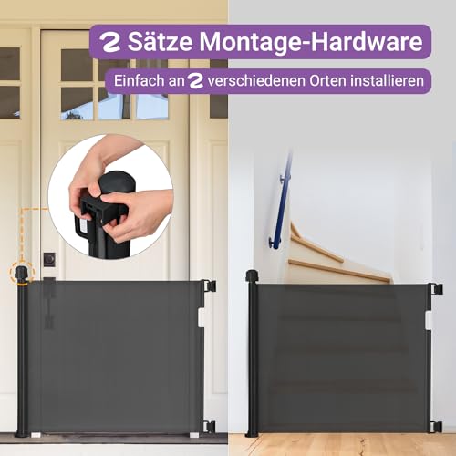 Momcozy Türschutzgitter Treppenschutzgitter Roll, 0-140cm Einziehbares Tür- und Treppenschutzgitter für Baby und Haustiere, Baby Absperrgitter Ausziehbar, Geeignet für Innen- und Außen, Schwarz
