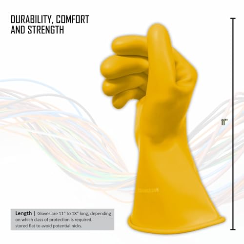 Image of MAGID Rubber Insulating Electrical Safety Gloves, Class 0 ASTM Compliant, Size 11, 11 inch Cuff, Lineman Electrician Voltage Protection, M011Y11
