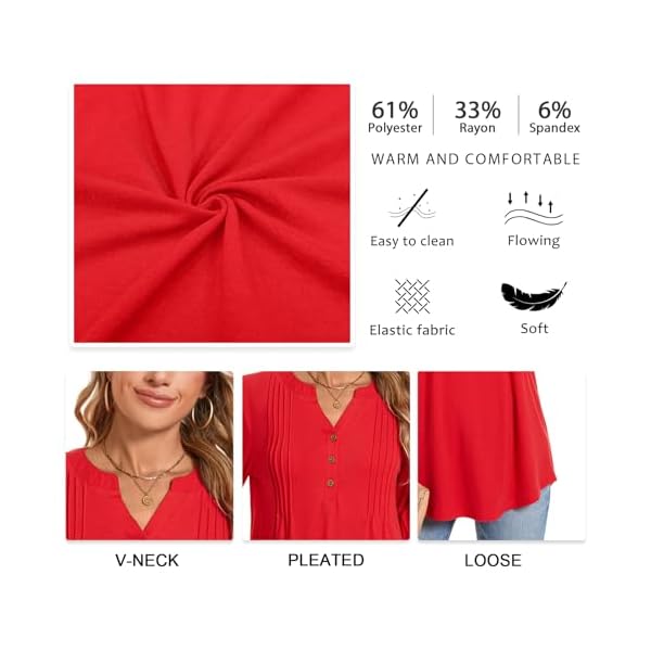 Bestbee Women's Long Sleeve Button-Down Shirts V Neck Tunic Tops 2024 Fall Tops Casual T-Shirts Dressy Blouses - Image 7