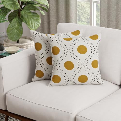 Image of HUESLAND Premium Cotton Cushion Cover 16 inch x 16 inch | Decorative Square Throw Pillow Covers Set for Sofa, Living Room & Bedroom | Set of 5 | Natural, Golden Ochre & Bistre