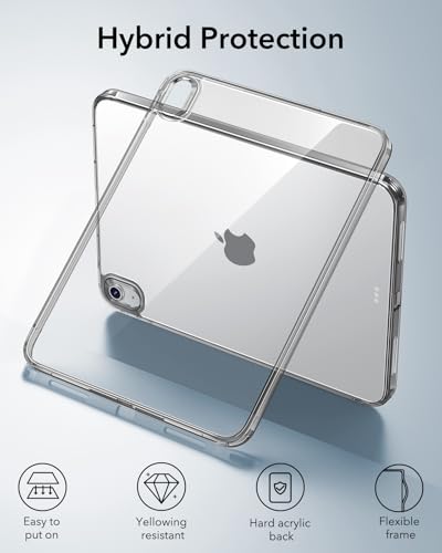 Image of ESR for iPad (A16) 11th /10th Generation Case(2025 /2022), Thin and Lightweight, Yellowing Resistant, Hard Acrylic Back, Air-Guard Corners, Flexible Frame, Classic Hybrid Back Cover, Black Clear