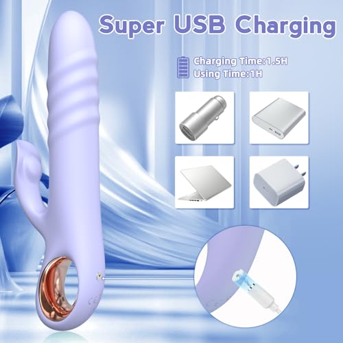 Image of Dildo Thrusting Vibrator Sex Toy for Women - Dildos Vibrator G Spot Vibrator Clitoral Stimulator Dual Rabbit with 10 Powerful Vibration 10 Thrust Modes