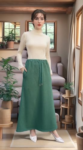 Women Fleece Lined Skirt Long Warm Fall Winter Skirts with Pockets and Drawstring,Elastic High Waisted A-Line Skirt2